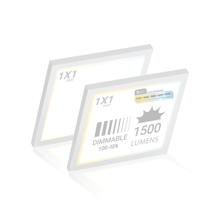 1x1 LED Flat Panel Light Surface Mount Square - Triac Dimmable - 5CCT 2700K-5000K - 1500LM