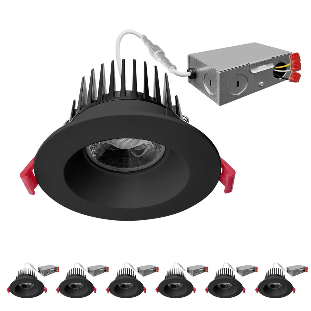 4 Inch Black Anti-Glare Recessed Lighting Canless LED Downlights 120V - COB LED Chip - Wet Rated - 5CCT 2700K-5000K - 1100LM