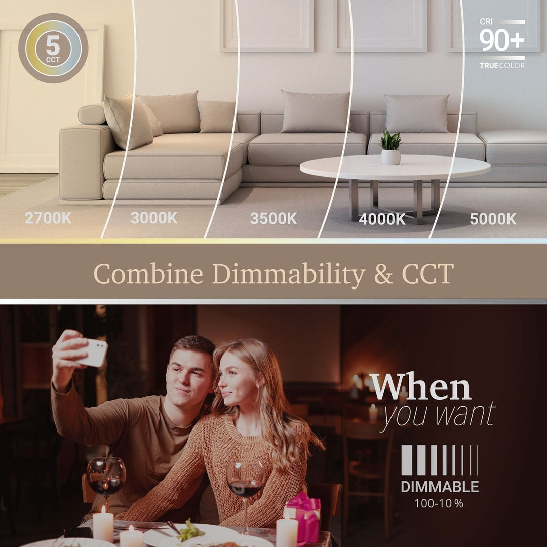 4 Inch LED Gimbal Recessed Lighting for Sloped Ceilings - 5CCT 2700-5000K - 750LM - 90 CRI Adjustable Can Lights - 10W - Wet Location Rated Aluminum Housing