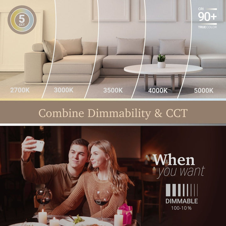 4 Inch LED Gimbal Recessed Lighting for Sloped Ceilings - 5CCT 2700-5000K - 750LM - 90 CRI Adjustable Can Lights - 10W - Wet Location Rated Aluminum Housing