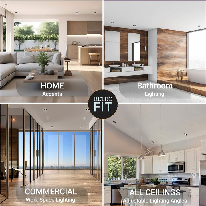 4 Inch LED Gimbal Recessed Lighting for Sloped Ceilings - 5CCT 2700-5000K - 750LM - 90 CRI Adjustable Can Lights - 10W - Wet Location Rated Aluminum Housing