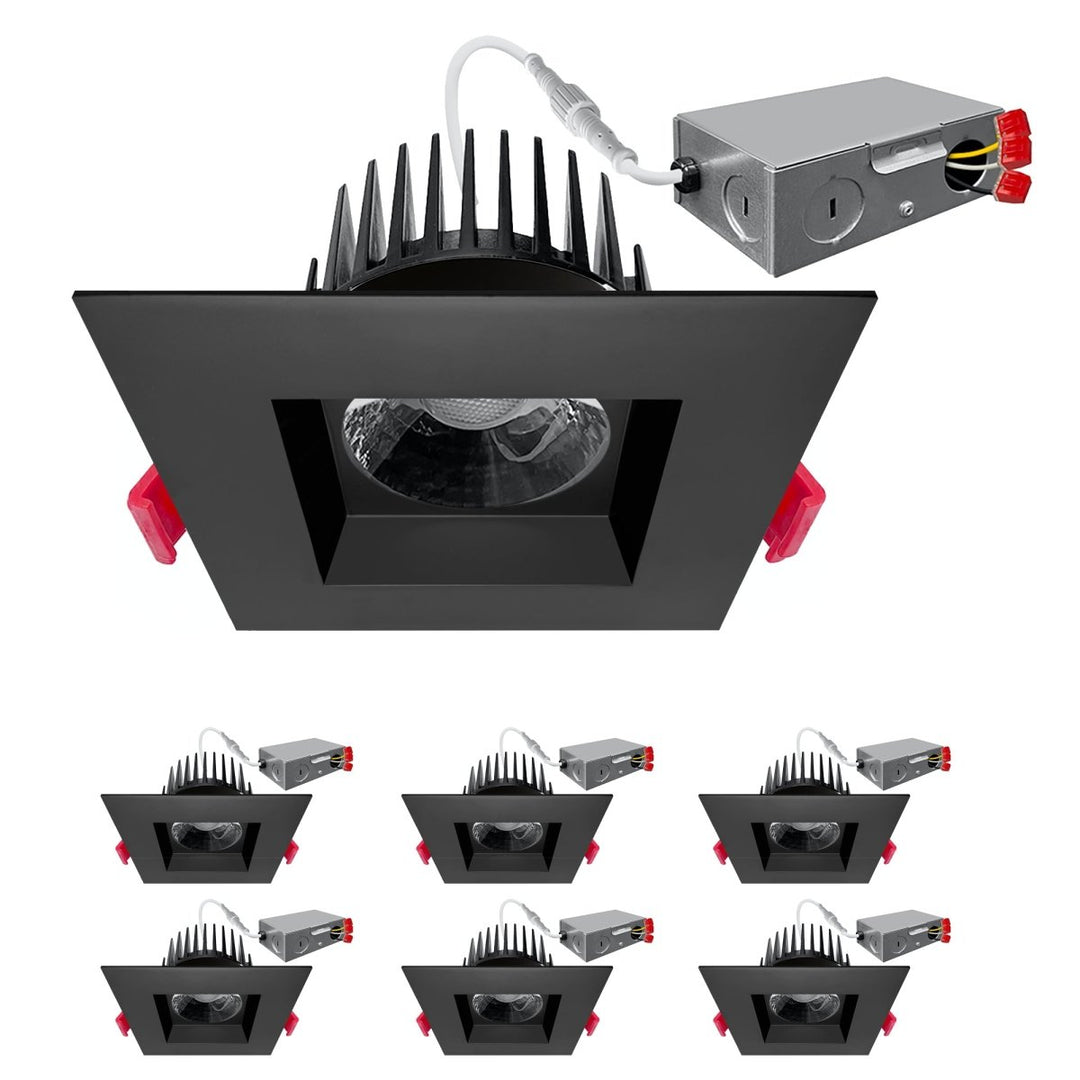 4 Inch Black Square Anti-Glare Commercial Recessed Lighting Canless LED Downlights 120-277V - 15W - COB LED Chip - Wet Rated - 5CCT 2700K-5000K - 1100LM