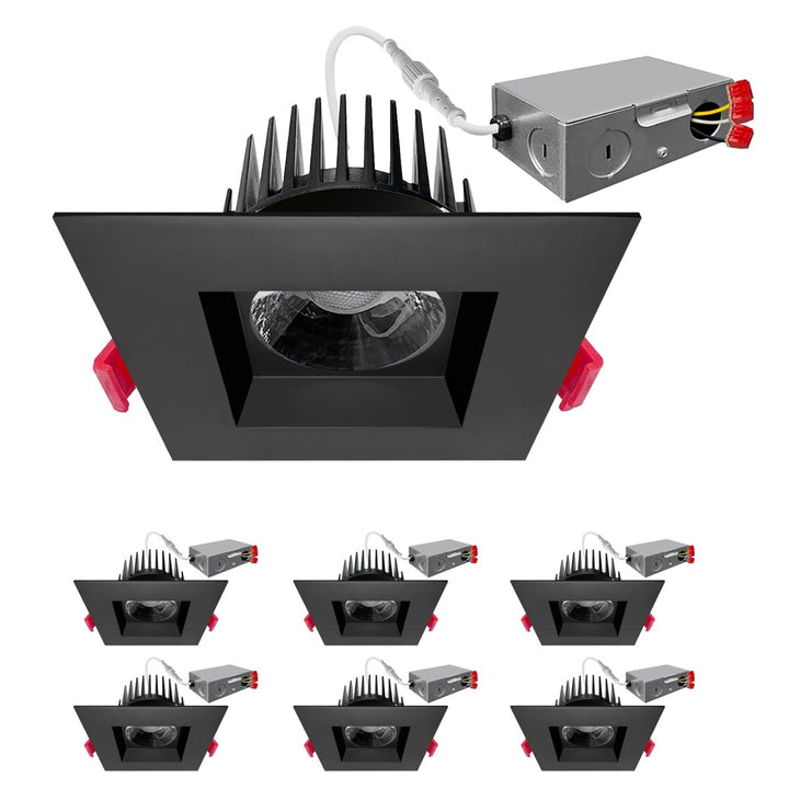 4 Inch Black Square Anti-Glare Commercial Recessed Lighting Canless LED Downlights 120-277V - 15W - COB LED Chip - Wet Rated - 5CCT 2700K-5000K - 1100LM