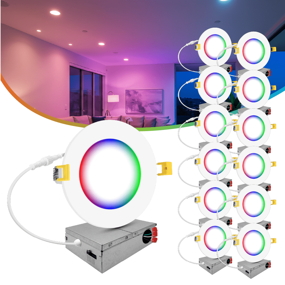 4" Inch Smart Downlights RGBW Color Changing Recessed Lights Canless LED - Wet Rated - 600LM