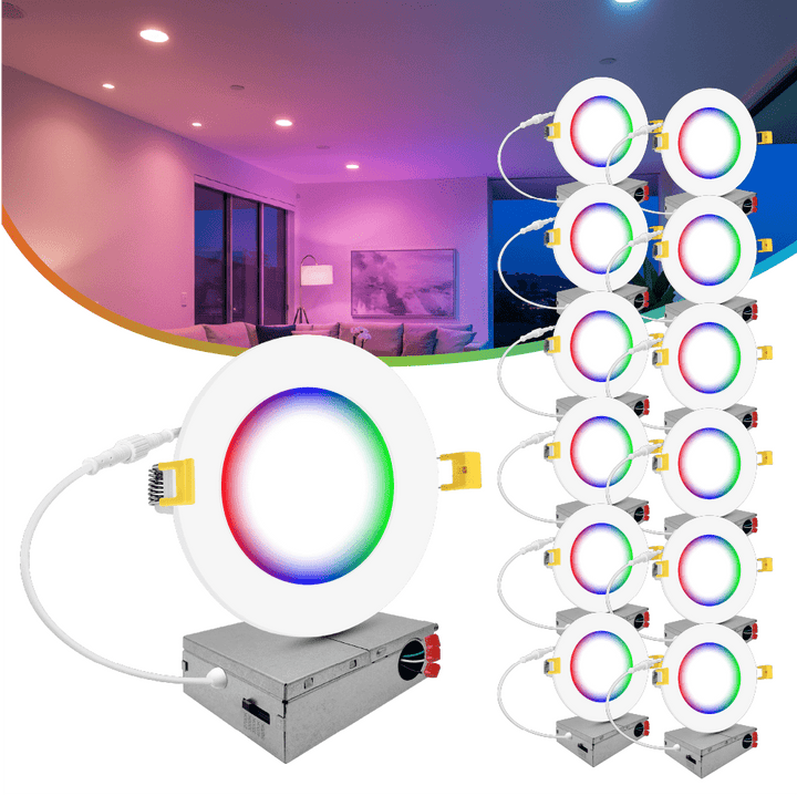 4" Inch Smart Downlights RGBW Color Changing Recessed Lights Canless LED - Wet Rated - 600LM