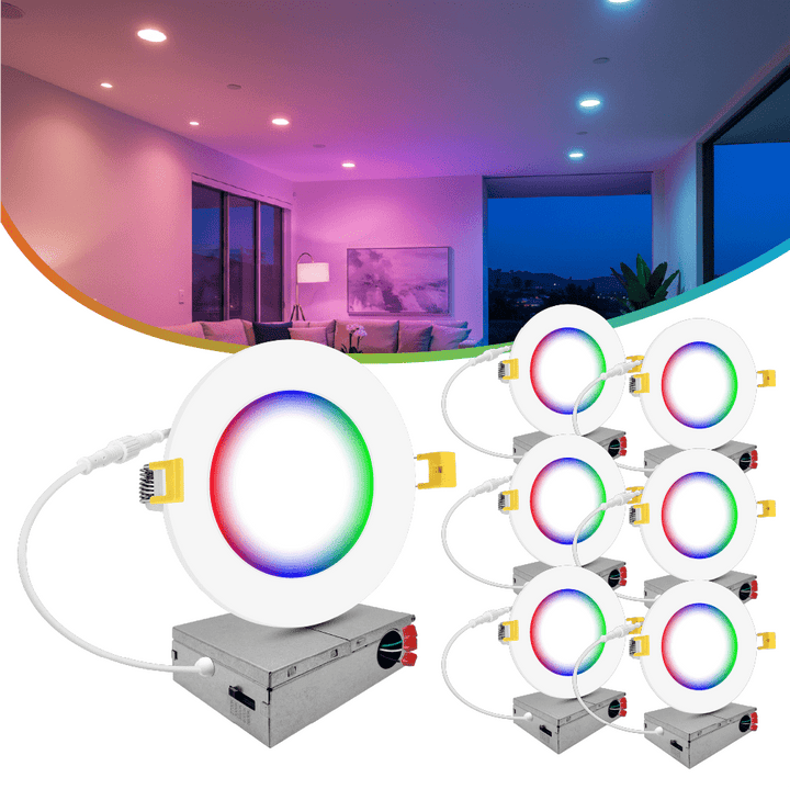 4" Inch Smart Downlights RGBW Color Changing Recessed Lights Canless LED - Wet Rated - 600LM