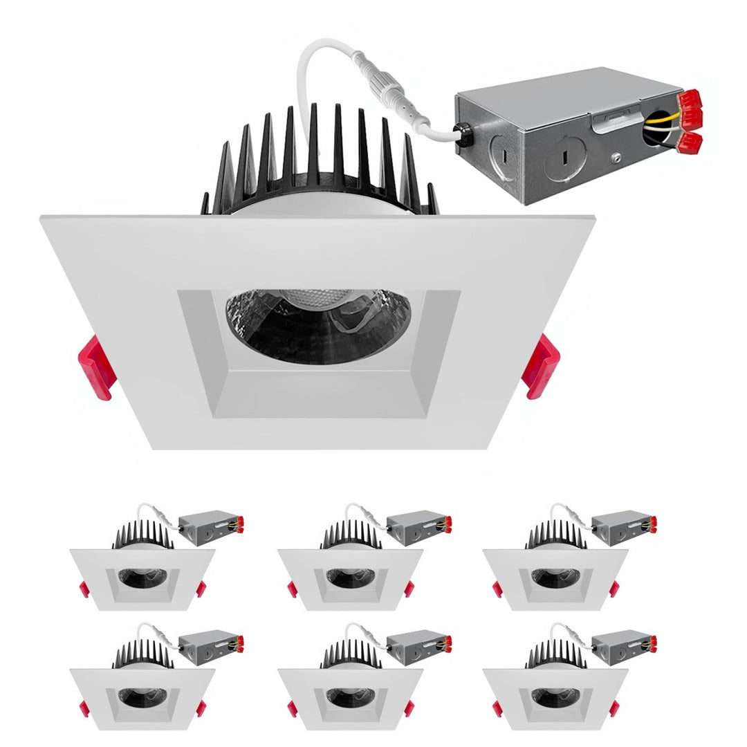 4 Inch Square Anti-Glare Warm to Dim Canless LED Recessed Lighting - 120V - COB LED Chip - Wet Rated - Warm to Dim 3000K to 1800K - 850LM