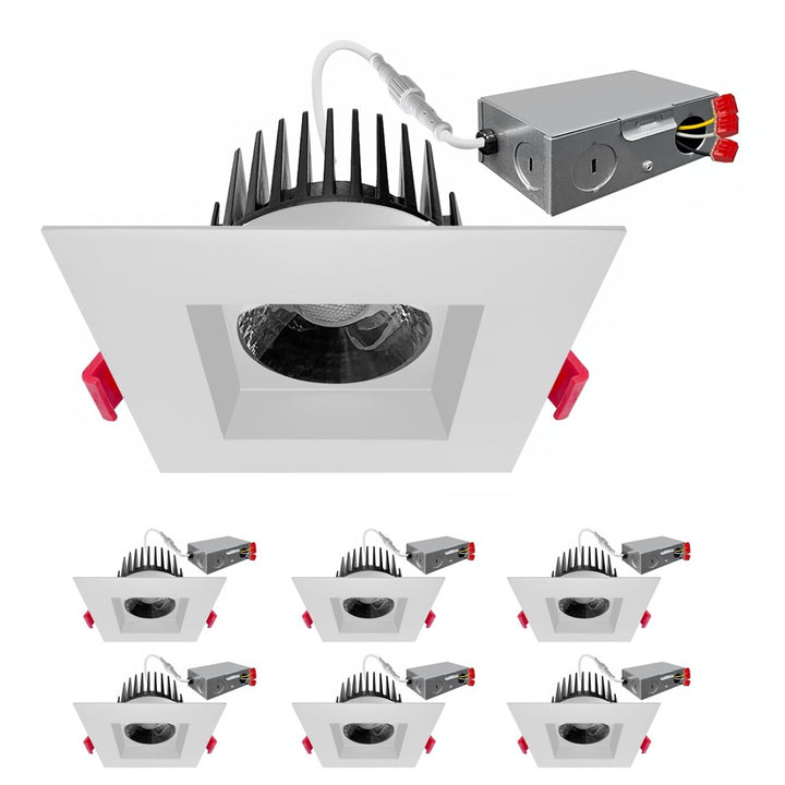 4 Inch Square Anti-Glare Warm to Dim Canless LED Recessed Lighting - 120V - COB LED Chip - Wet Rated - Warm to Dim 3000K to 1800K - 850LM