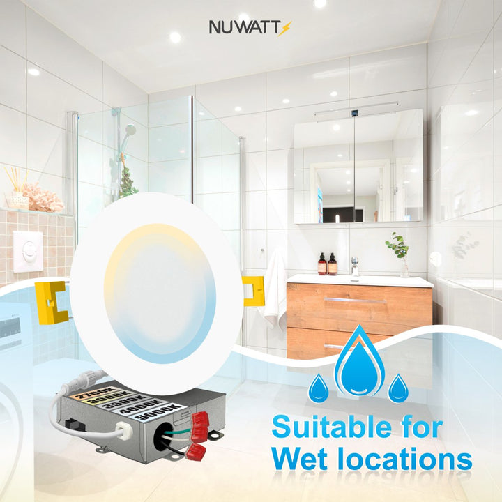 6" Inch Canless Recessed Lighting Slim LED Wafer Lights - Wet Rated - 5CCT 2700K-5000K - 1050LM