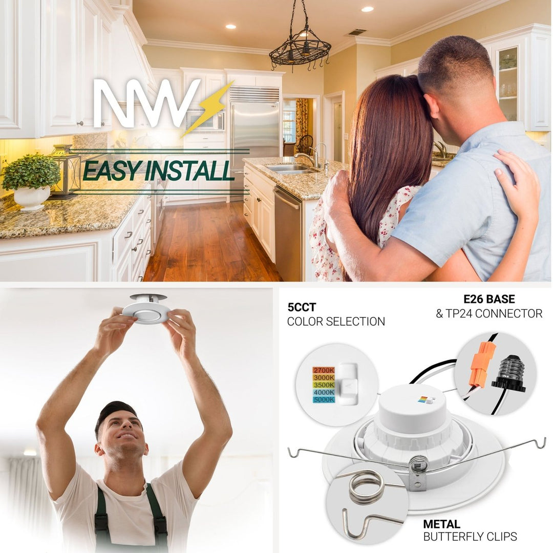 5/6" Inch Adjustable Can Lights Sloped Ceiling Recessed Lighting - Damp Rated - 5CCT 2700K-5000K - 1200LM