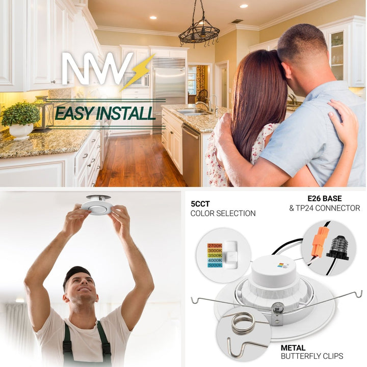 5/6" Inch Adjustable Can Lights Sloped Ceiling Recessed Lighting - Damp Rated - 5CCT 2700K-5000K - 1200LM