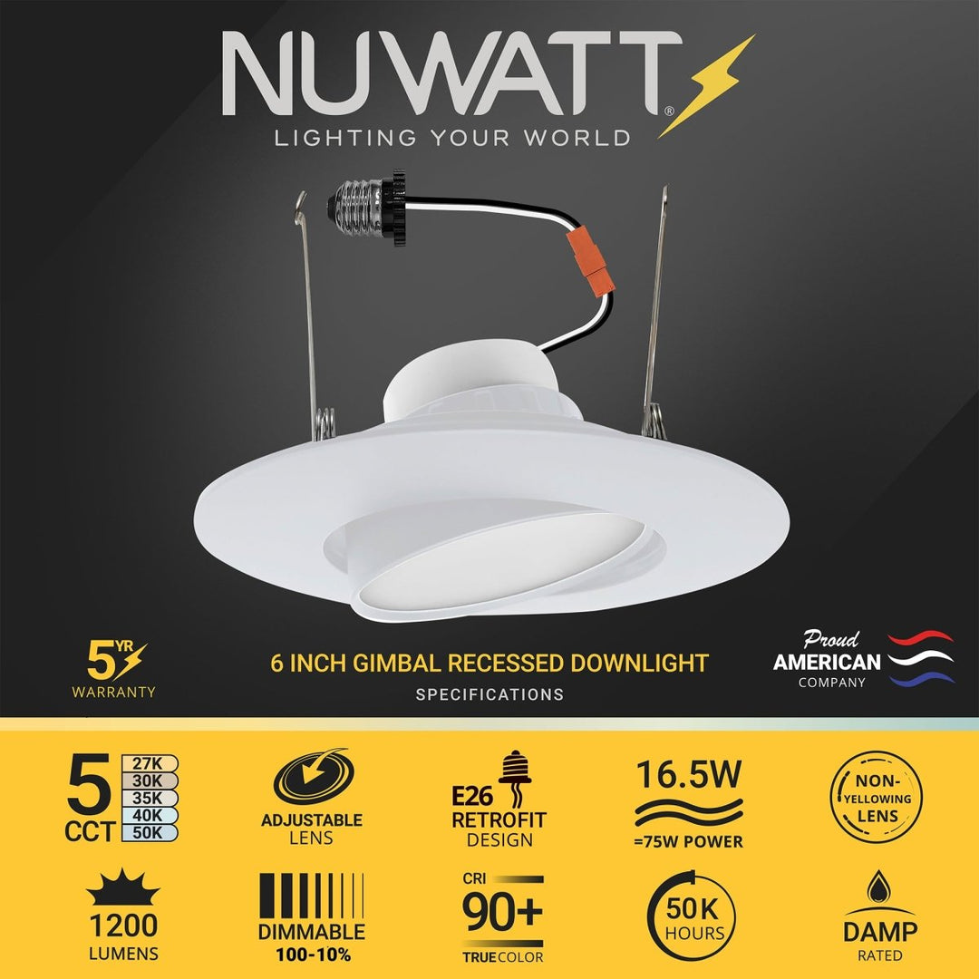 5/6" Inch Adjustable Can Lights Sloped Ceiling Recessed Lighting - Damp Rated - 5CCT 2700K-5000K - 1200LM