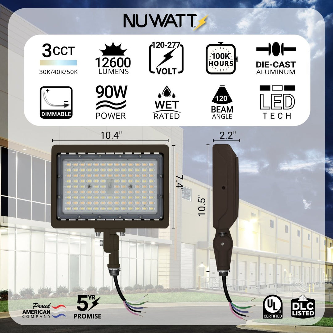 90W Bronze Flood Light LED Outdoor Security Lights - Waterproof - 3CCT 3000K-5000K - 12600LM - Knuckle Mount