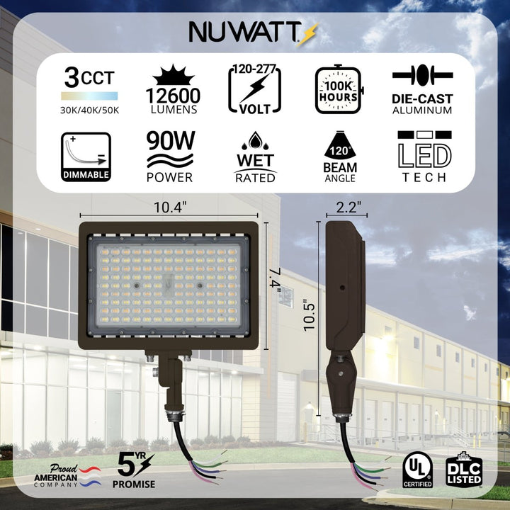 90W Bronze Flood Light LED Outdoor Security Lights - Waterproof - 3CCT 3000K-5000K - 12600LM - Knuckle Mount