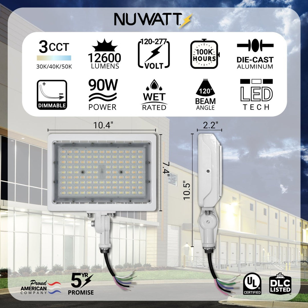 90W LED Flood Lights Outdoor Security Lighting - Waterproof - 3CCT 3000K-5000K - 12600LM - Knuckle Mount