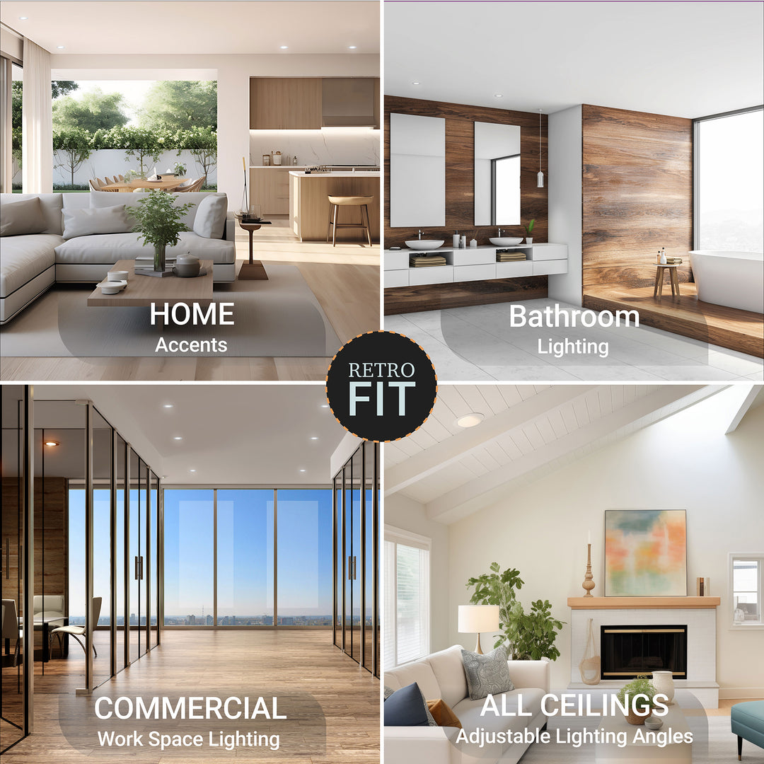 4 Inch LED Gimbal Recessed Lighting for Sloped Ceilings - 5CCT 2700-5000K - 750LM - 90 CRI Adjustable Can Lights - 10W - Wet Location Rated Aluminum Housing