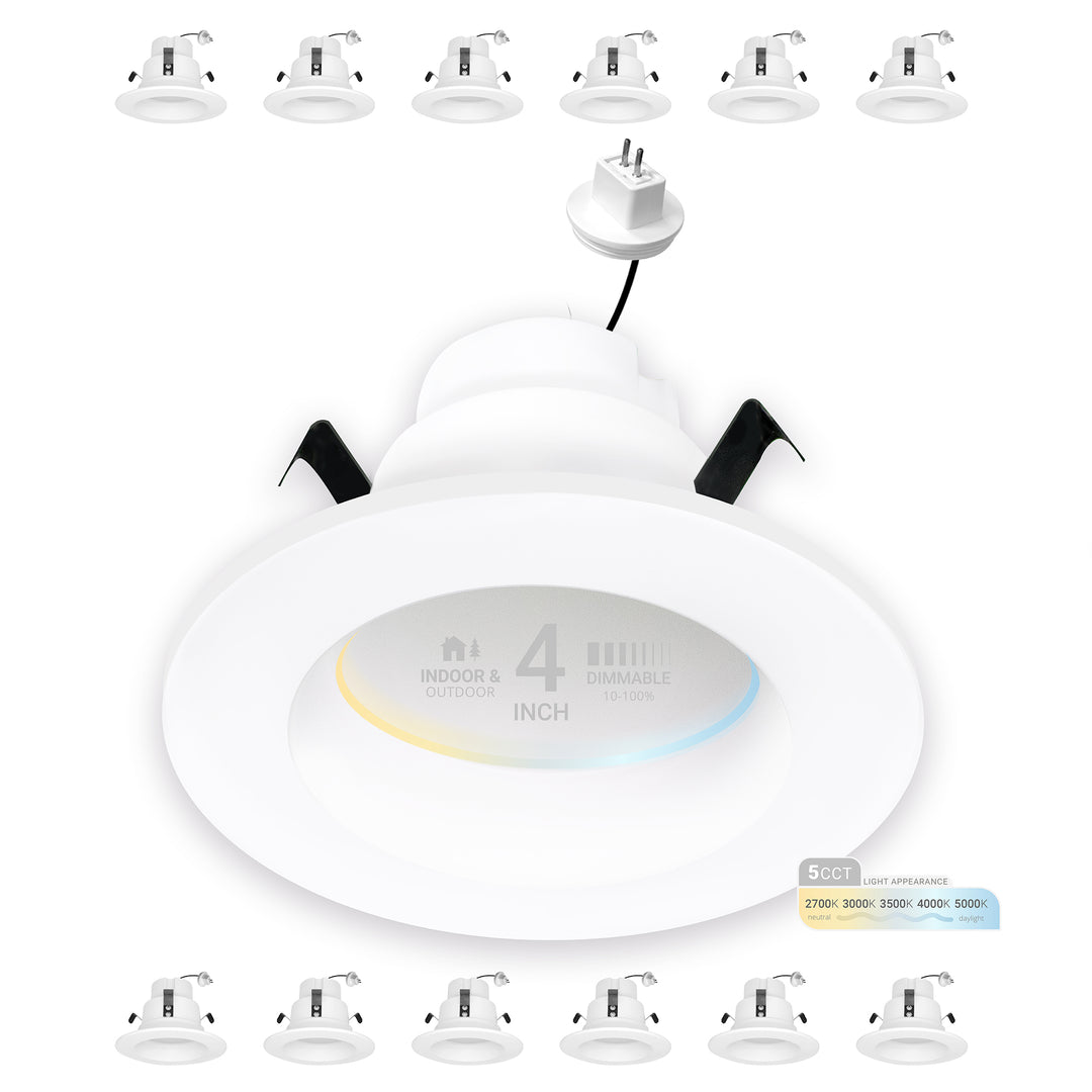 4" Inch MR16 LED Retrofit 12V Recessed Downlights - Wet Rated - 5CCT 2700K-5000K - 600LM - GU5.3 Base