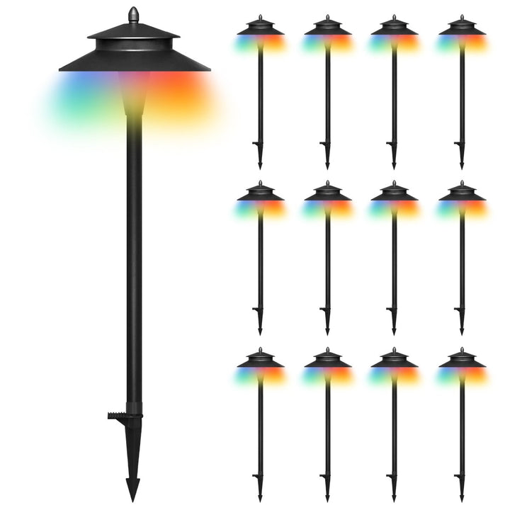 Outdoor Low Voltage Pathway Lighting, Color Changing 5 CCT + RGB Color Scenes, Black Finish With Double Top Hat