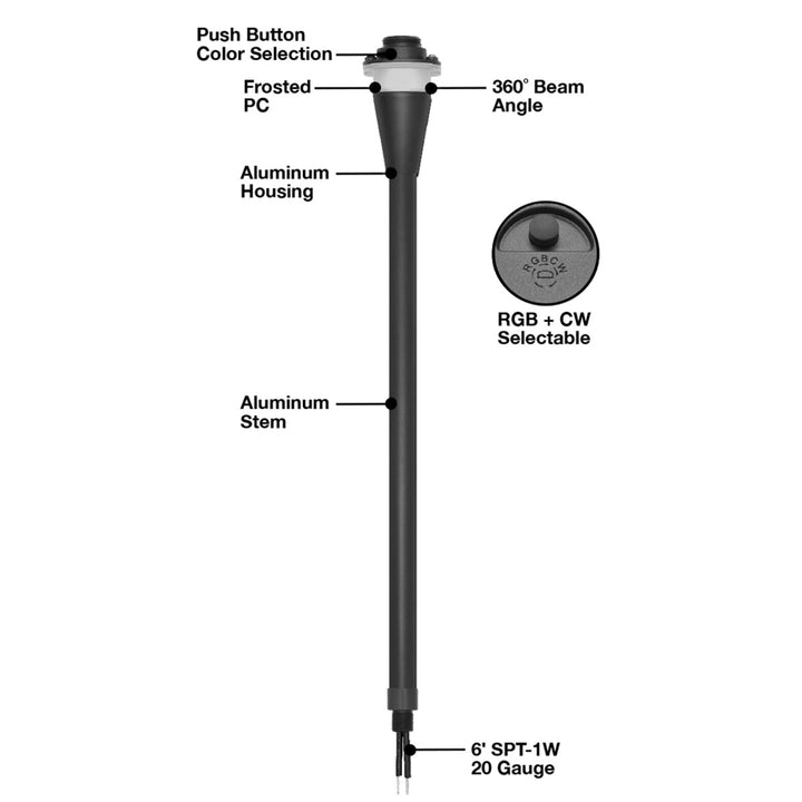 Outdoor Low Voltage Pathway Lighting, Color Changing 5 CCT + RGB Color Scenes, Black Finish With Double Top Hat