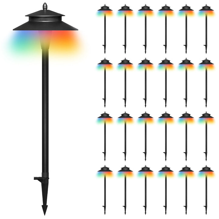Outdoor Low Voltage Pathway Lighting, Color Changing 5 CCT + RGB Color Scenes, Black Finish With Double Top Hat