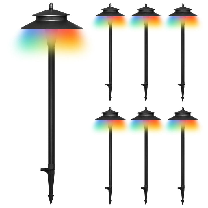 Outdoor Low Voltage Pathway Lighting, Color Changing 5 CCT + RGB Color Scenes, Black Finish With Double Top Hat