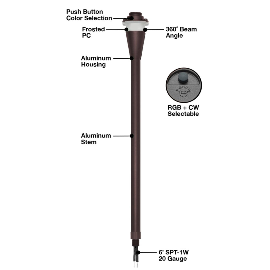 Outdoor Low Voltage Pathway Lighting, Color Changing 5 CCT + RGB Color Scenes, Bronze Finish With Traditional Hat