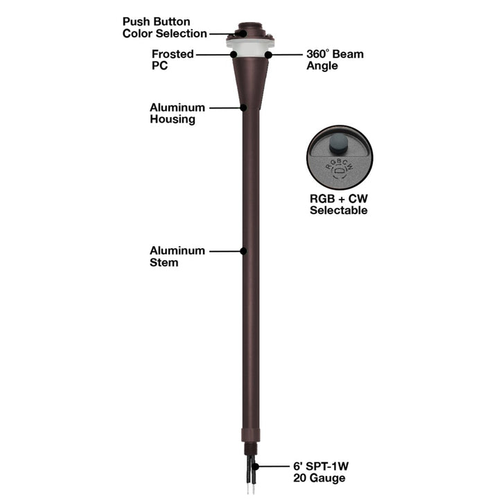 Outdoor Low Voltage Pathway Lighting, Color Changing 5 CCT + RGB Color Scenes, Bronze Finish With Traditional Hat