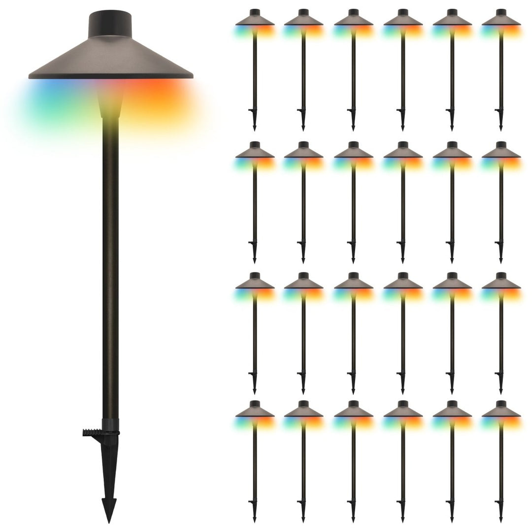 Outdoor Low Voltage Pathway Lighting, Color Changing 5 CCT + RGB Color Scenes, Bronze Finish With Traditional Hat