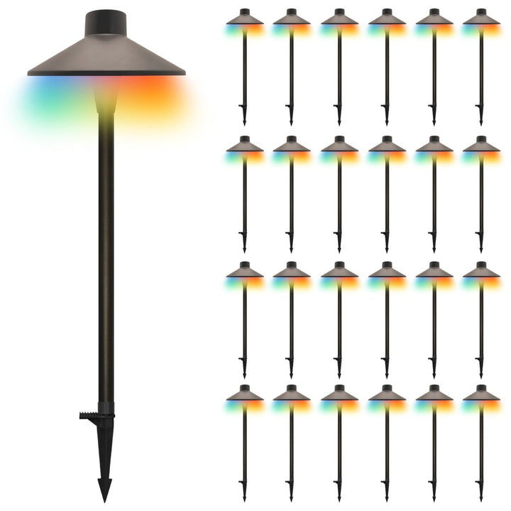 Outdoor Low Voltage Pathway Lighting, Color Changing 5 CCT + RGB Color Scenes, Bronze Finish With Traditional Hat