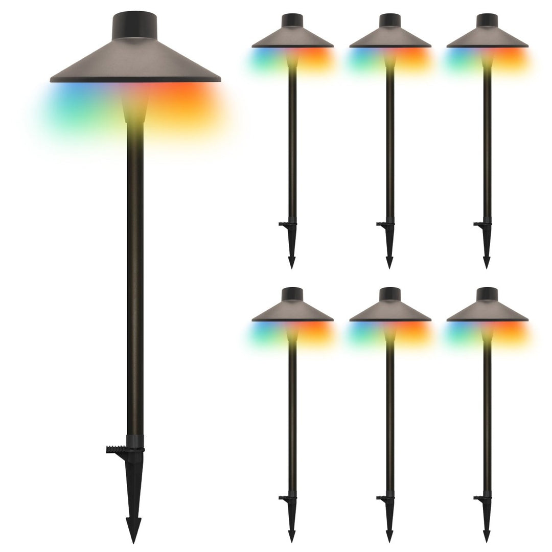 Outdoor Low Voltage Pathway Lighting, Color Changing 5 CCT + RGB Color Scenes, Bronze Finish With Traditional Hat