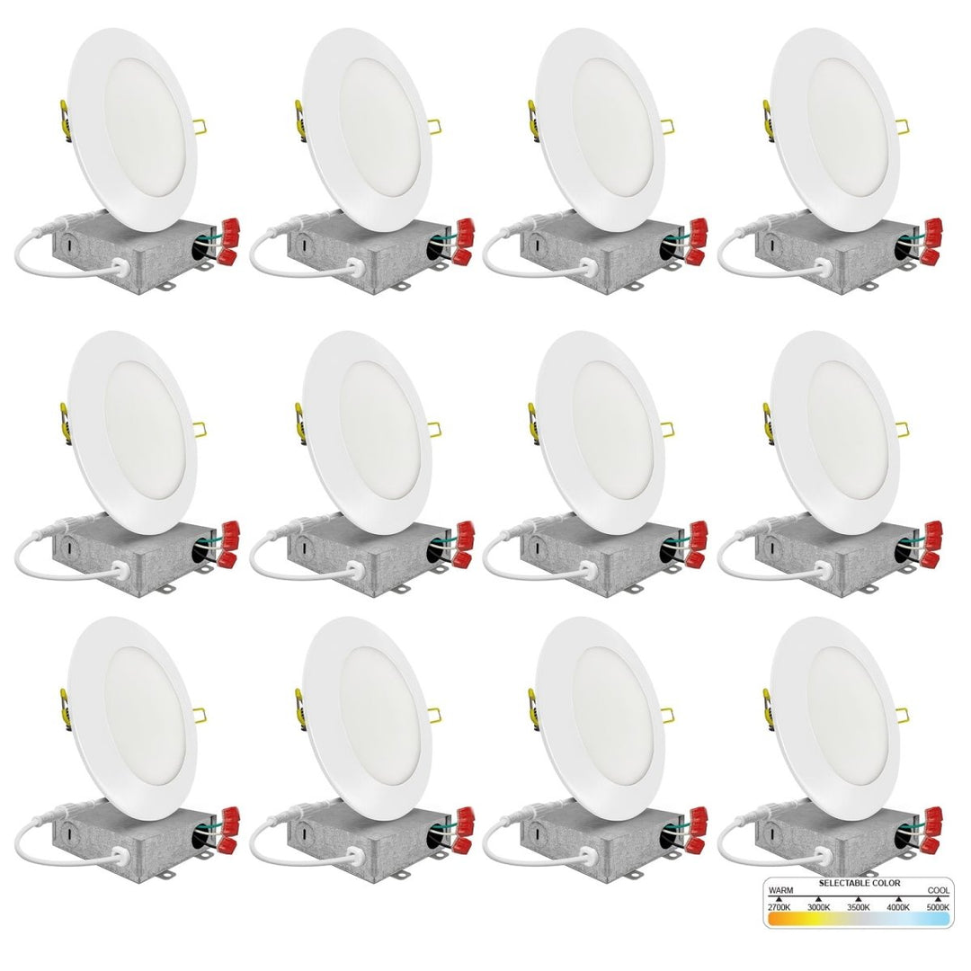 6" Inch White Round Slim Recessed LED Ceiling Light - 5 Kelvin Temperatures (5CCT) - 15 Watt - 1050 Lumens - Dimmable | Panel Recessed Light | Nuwatt Lighting