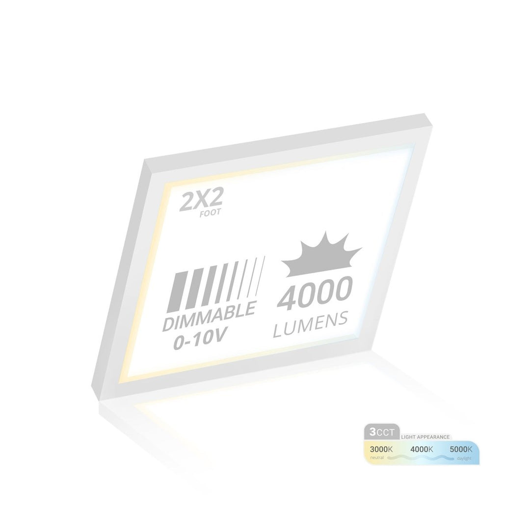 2x2 LED Flat Panel Light Surface Mount - 0-10V Dimmable - 3CCT 3000K-5000K - 4000LM