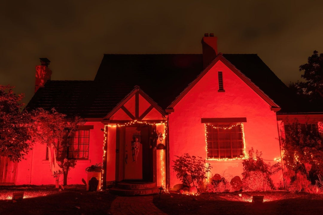 Halloween themed front yard with NuWatt outdoor lighting