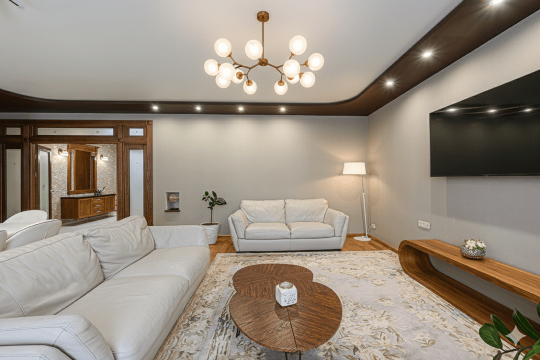 Luxurious home interior with NuWatt recessed lights. In style lighting for 2026