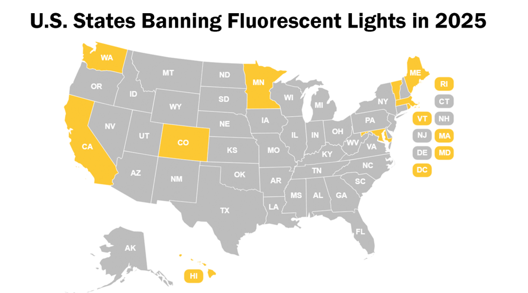 States Banning Fluorescent Lights in 2025 Map