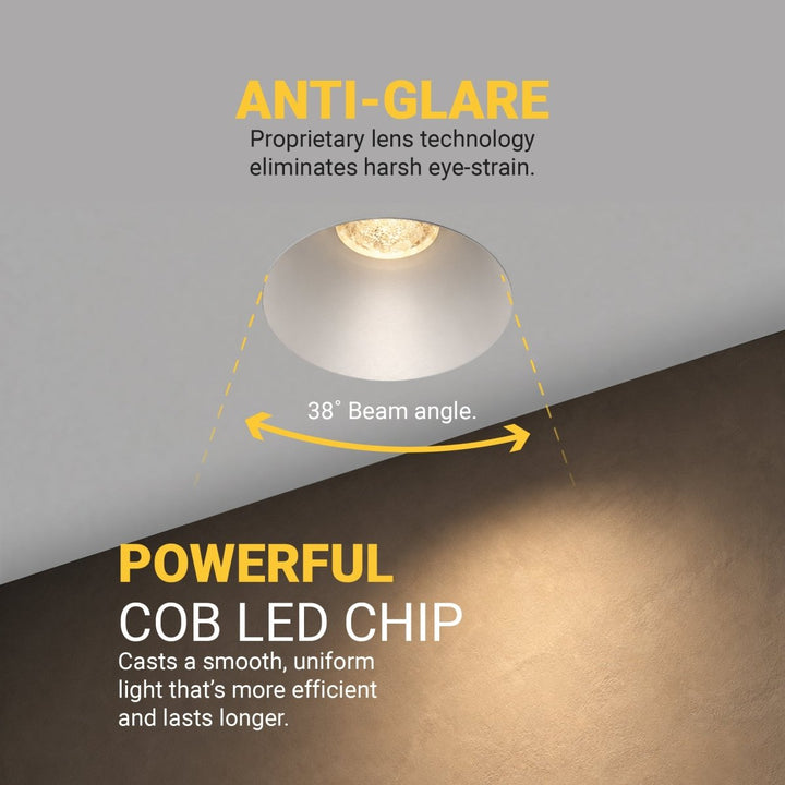 1 Inch Anti-Glare Recessed Lighting Canless LED Downlights 120V - COB LED Chip - Wet Rated - 5CCT 2700K-5000K - 7W - 550LM | Nuwatt Lighting