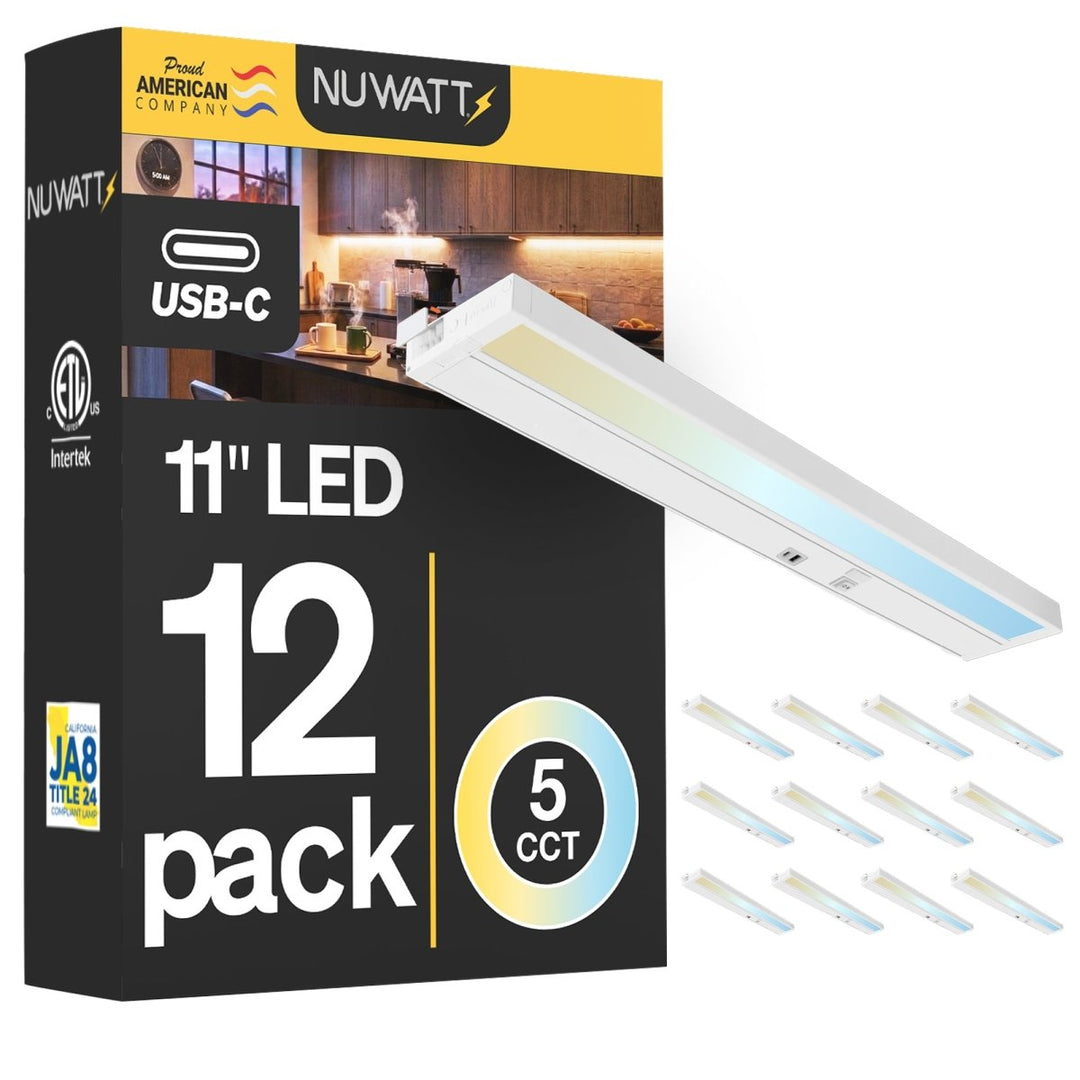 11 Inch White Kitchen Under Cabinet Light Bar - 5 CCT - With USB-A and USB-C - Hardwire or Plug In - Linkable - 90CRI - 350LM - Dimmable Under Counter Lighting