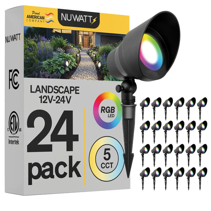 Black Low Voltage LED Landscape Flood Lights for Outdoor Gardens - RGBW Multi Color + 5CCT Flood Light Outdoor Fixture - 120 Degree Beam Spread - 5W - Aluminum