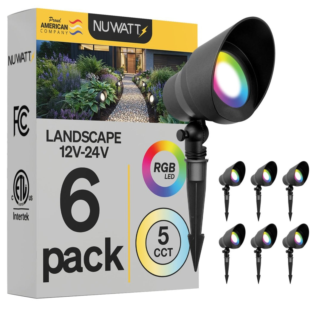 Black Low Voltage LED Landscape Flood Lights for Outdoor Gardens - RGBW Multi Color + 5CCT Flood Light Outdoor Fixture - 120 Degree Beam Spread - 5W - Aluminum
