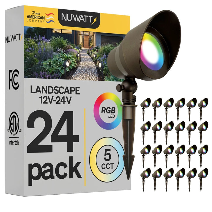 Bronze Low Voltage LED Landscape Flood Lights for Outdoor Gardens - RGBW Multi Color + 5CCT Flood Light Outdoor Fixture - 120 Degree Beam Spread - 5W - Aluminum