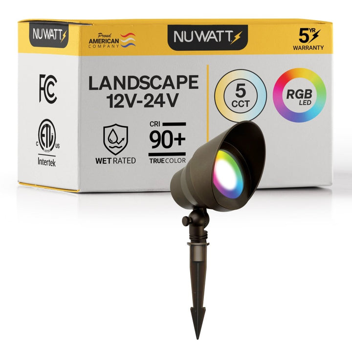 Bronze Low Voltage LED Landscape Flood Lights for Outdoor Gardens - RGBW Multi Color + 5CCT Flood Light Outdoor Fixture - 120 Degree Beam Spread - 5W - Aluminum