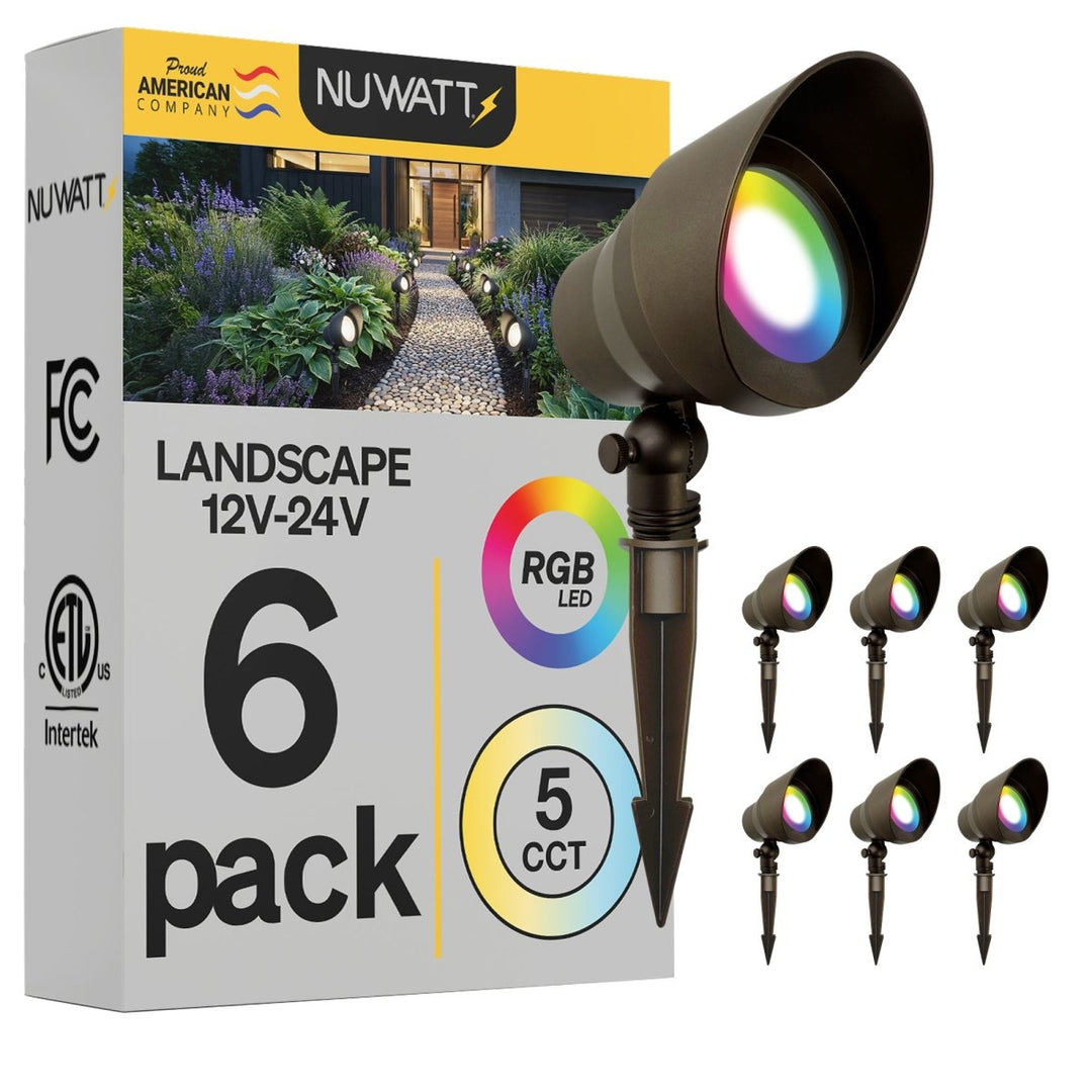 Bronze Low Voltage LED Landscape Flood Lights for Outdoor Gardens - RGBW Multi Color + 5CCT Flood Light Outdoor Fixture - 120 Degree Beam Spread - 5W - Aluminum