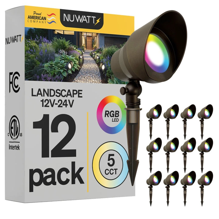 Bronze Low Voltage LED Landscape Flood Lights for Outdoor Gardens - RGBW Multi Color + 5CCT Flood Light Outdoor Fixture - 120 Degree Beam Spread - 5W - Aluminum