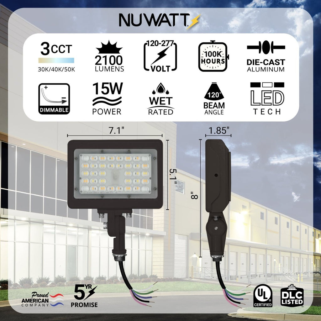Adjustable knuckle mount LELD flood light specifications. 