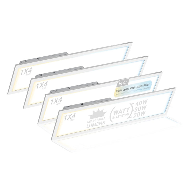 1x4 LED Drop Ceiling Lights Backlit Panel - 5CCT 3000K-6500K - 4400LM - 4 Pack