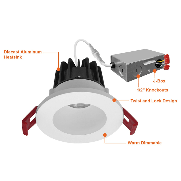 2 Inch Anti-Glare Recessed Lighting Canless LED Downlights 120V - 8W - COB LED Chip - Wet Rated - 5CCT 2700K-5000K - 600LM