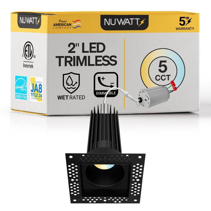2 Inch Black Square Trimless Recessed Lighting - 15W - 1,000 Lumens - 120V