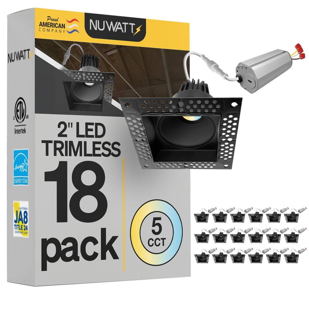 2 Inch Black Square Trimless Recessed Lighting - 8W - 600 Lumens - 120V