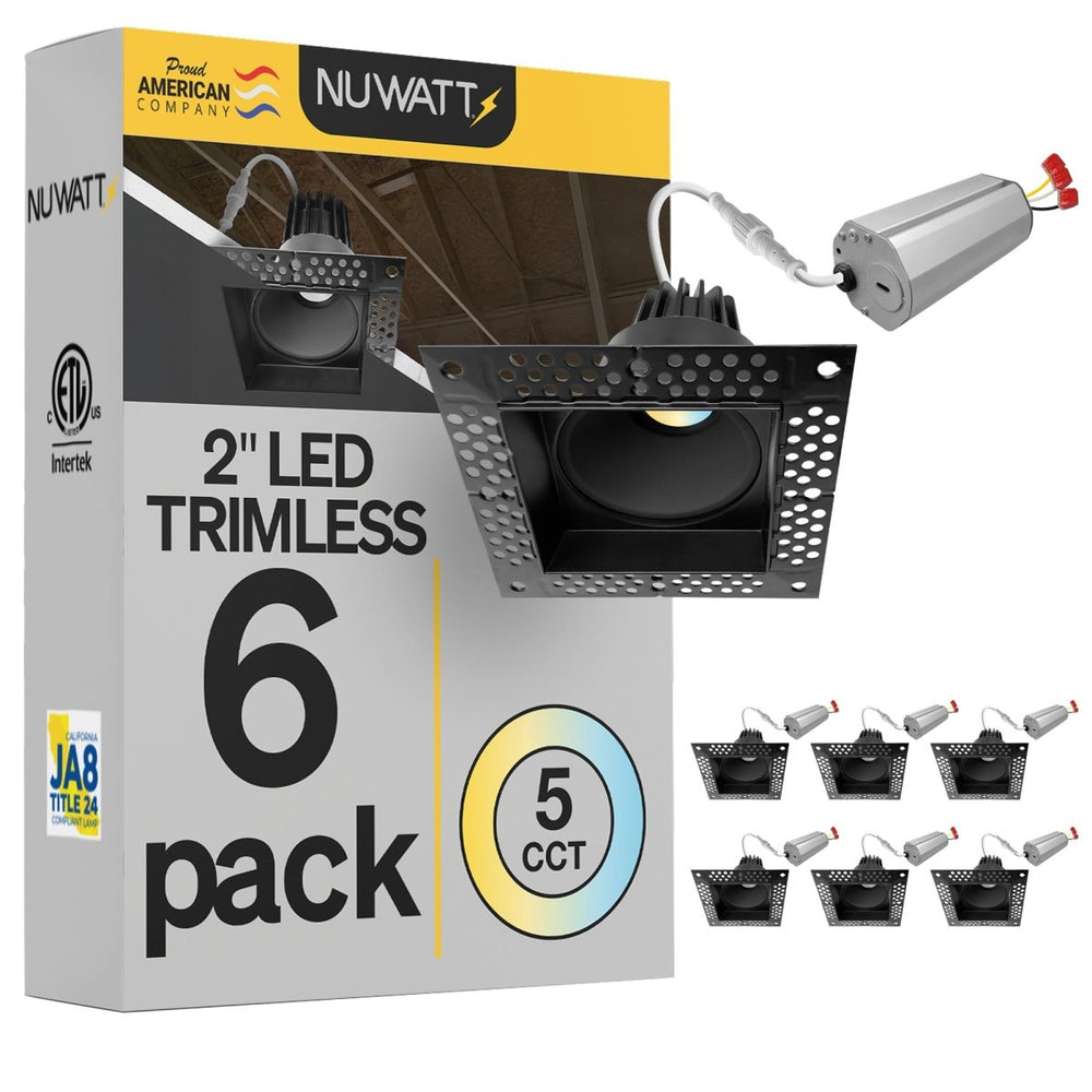 2 Inch Black Square Trimless Recessed Lighting - 8W - 600 Lumens - 120V | Nuwatt Lighting