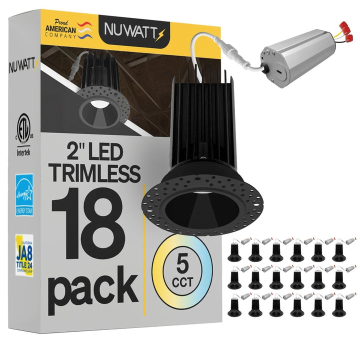 2 Inch Black Trimless Recessed Lighting - 15W - 1,000 Lumens - 120V